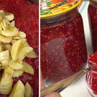 Малину з бананом варю 1: 4, цукру багато не додаю. Густе, хоч відразу на батон масти